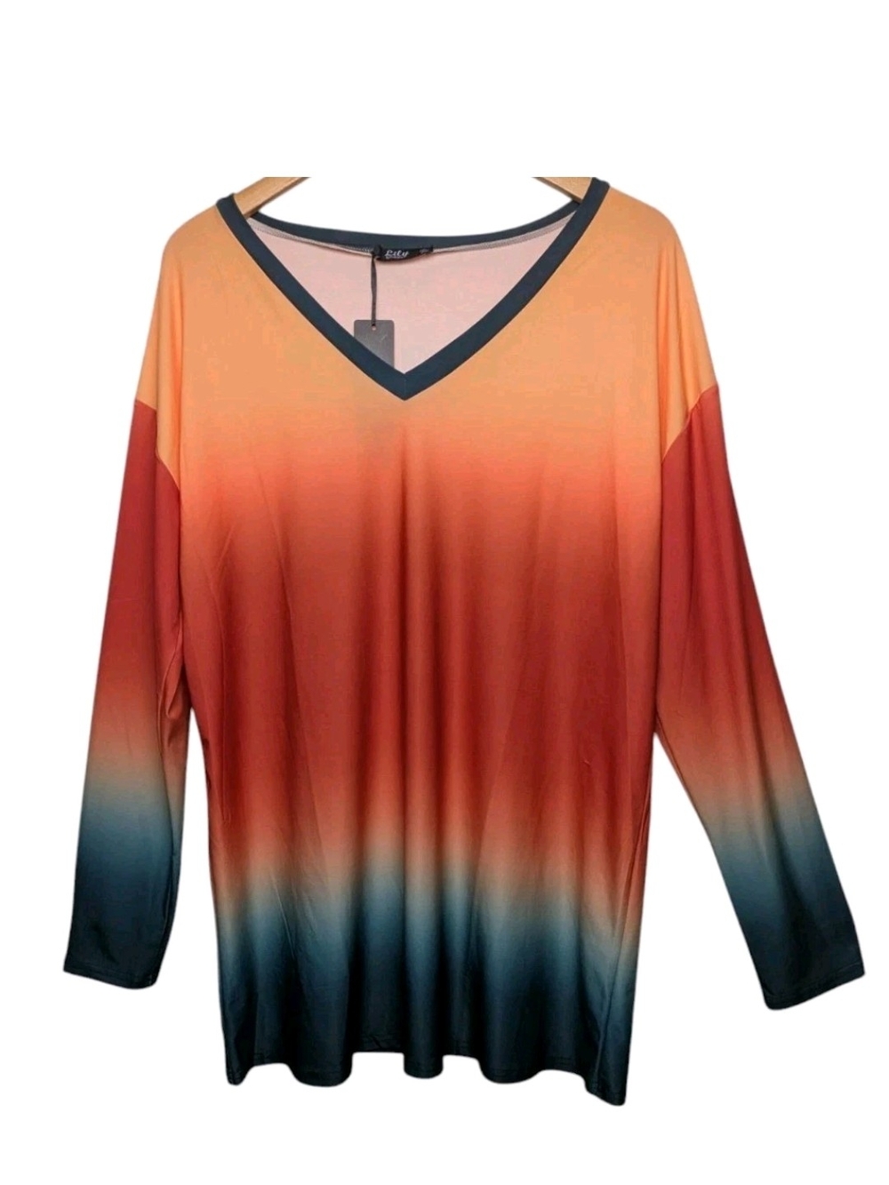 Women's Ombre V-Neck Long Sleeve Top - Sunset Gradient